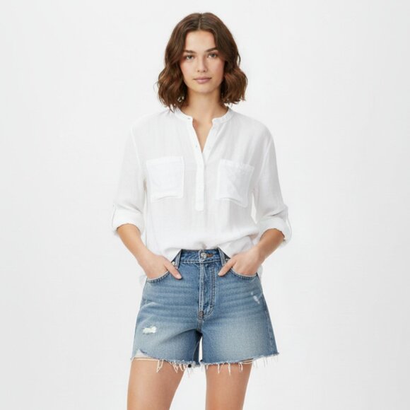 Aritzia Babaton White Blouse Top Buttons Pockets Neutral Minimalist Size XS - Picture 1 of 13